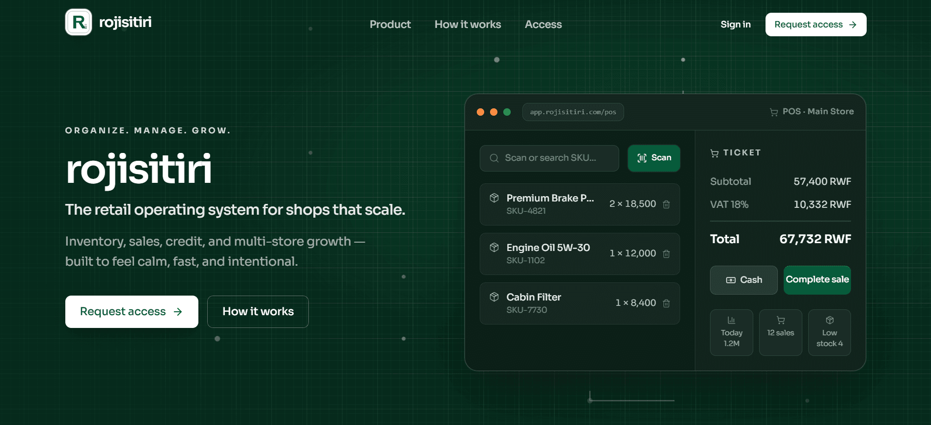 Rojisitiri product interface